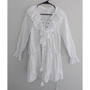 Misa Los Angeles Daya Mini Dress Women's Size Medium White Eyelet Ruffle Dress